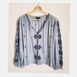 J. Crew Embroidered Top Sz 6P Blue